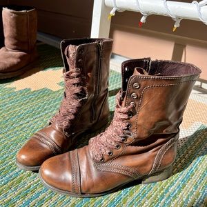 Steve Madden Troopa Genuine Leather Lace Up Boots (Size 8 Medium)